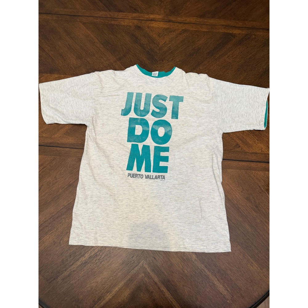 Vintage Dolfin Puerto Vallarta Just Do Me Graphic T-Shirt Gray Teal Large